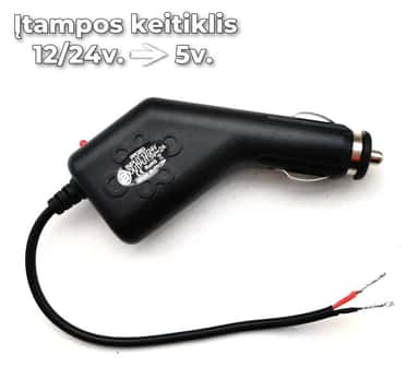 Įtampos keitiklis iš 12/24v. į 5v. – pagrindinis vaizdas su jungtimis, skirtas 4G kameroms, Reolink ir GPS sekliams.