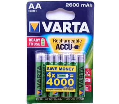 VARTA 2600mAh įkraunamos AA baterijos – pakuotės priekinis vaizdas su 4 vnt.