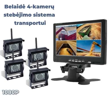 Belaidė, 4-kamerų vaizdo stebėjimo sistema transportui, su naktiniu pašvietimu ir plačiu 140° kampu.