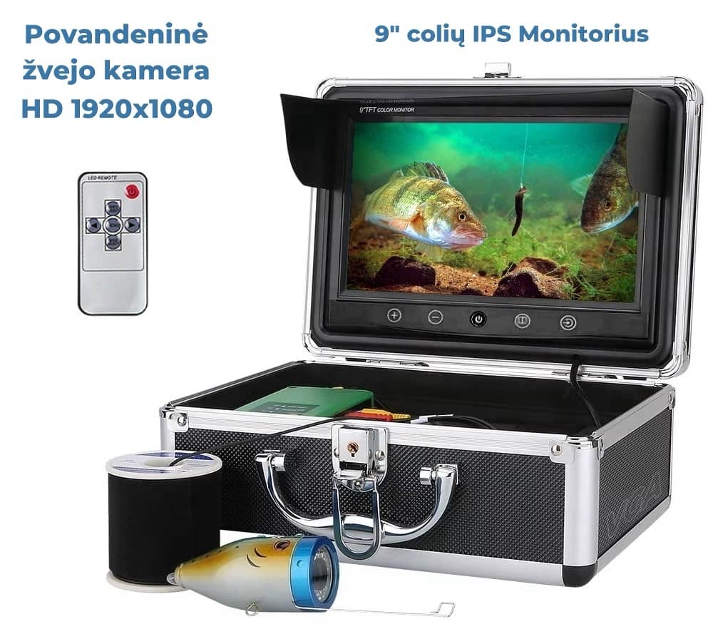Povandeninė žvejo kamera su 9 colių monitoriumi, idealiai tinka žvejybai vasarą ir poledinei žūklei.