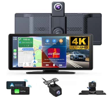 10″ Automobilio Multimedija su 4K Vaizdo Registratoriumi ir Lietuvišku Meniu – pagrindinis prietaiso vaizdas su ekranu.