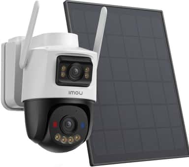 Dviguba stebėjimo kamera AOV Dual 5+5MP 4G+WiFi – priekinis vaizdas su integruota saulės baterija.