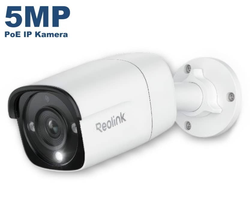 Reolink IP Lauko Kamera 5MP PoE – priekinis vaizdas, rodantis tvirtą korpusą ir objektyvą, skirtą patikimai lauko apsaugai.