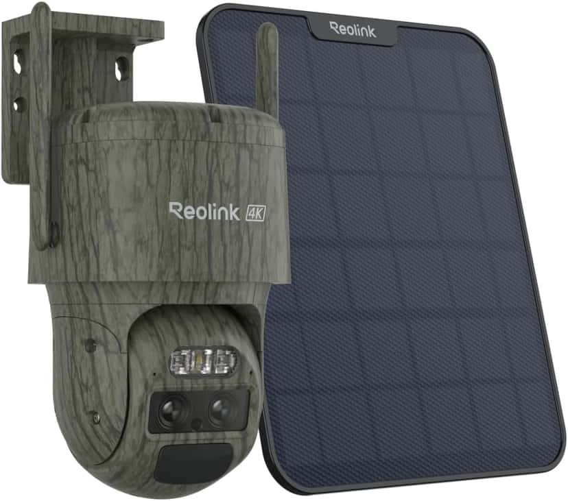 Reolink G770 TrackMix CAMO 4G PTZ 8MP. 4K UHD miško stebėjimo kamera su saulės baterija ir 4G ryšiu.