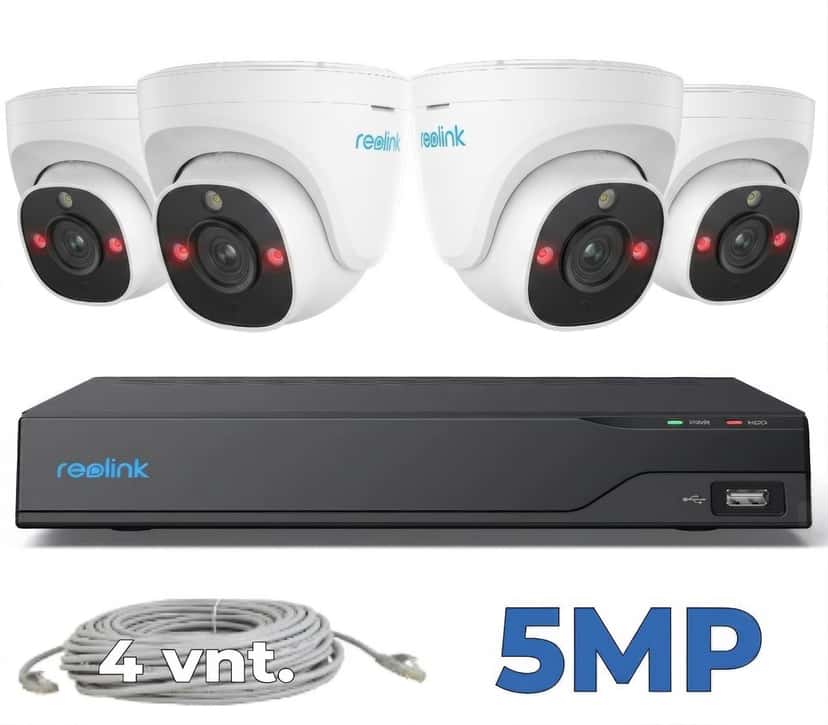 Vaizdo Stebėjimo sistema Reolink NVS-8CH-5MD4 – pilnas komplektas su 4 IP67 kameromis ir 8 kanalų NVR.