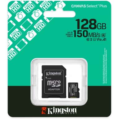 Atminties kortelė 128GB Micro SD UHS-1 – pagrindinis vaizdas, rodantis kortelės dizainą ir talpą.