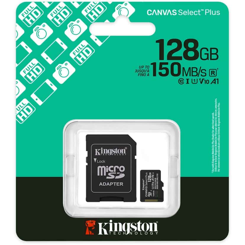 Atminties kortelė 128GB Micro SD UHS-1 – pagrindinis vaizdas, rodantis kortelės dizainą ir talpą.