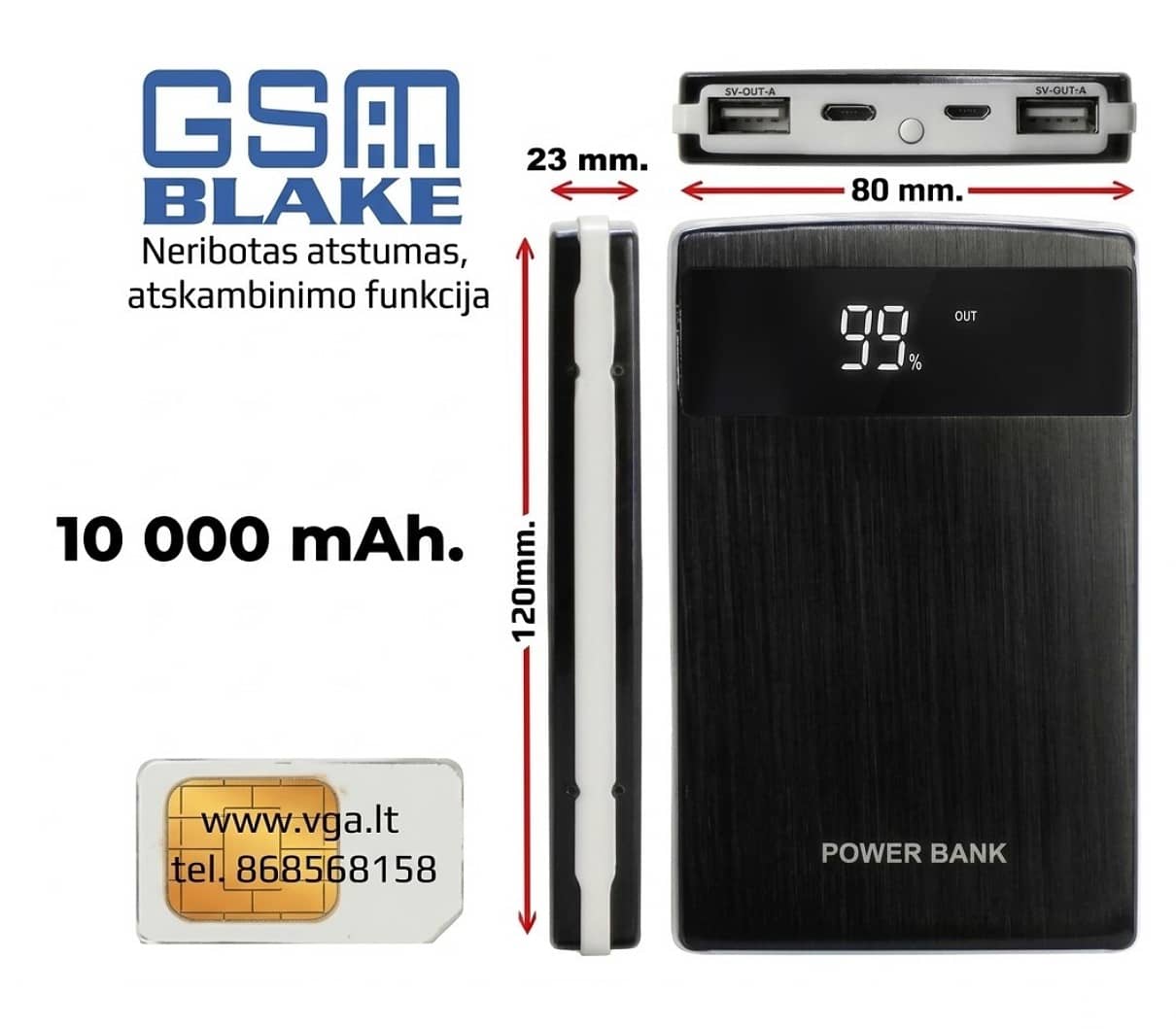GSM Blakė – GPS Seklys, paslėptas PowerBank'o korpuse, skirtas slaptai patalpų pasiklausymo įrangai.