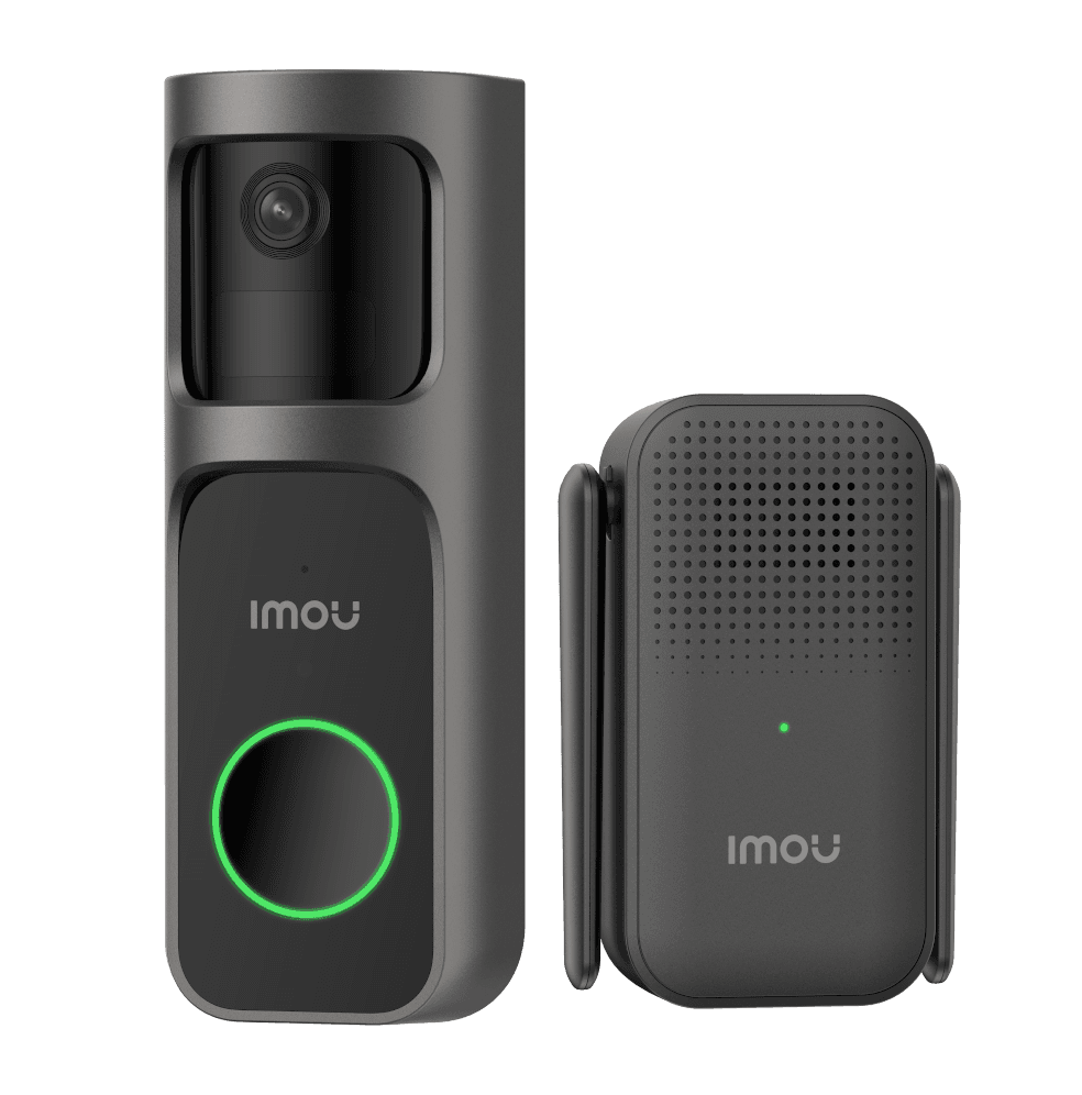 Imou WiFi belaidis durų skambutis su kamera 2S, 3MP, DB-2SP-3T0W/DS2S – priekinis vaizdas, rodantis modernų dizainą.
