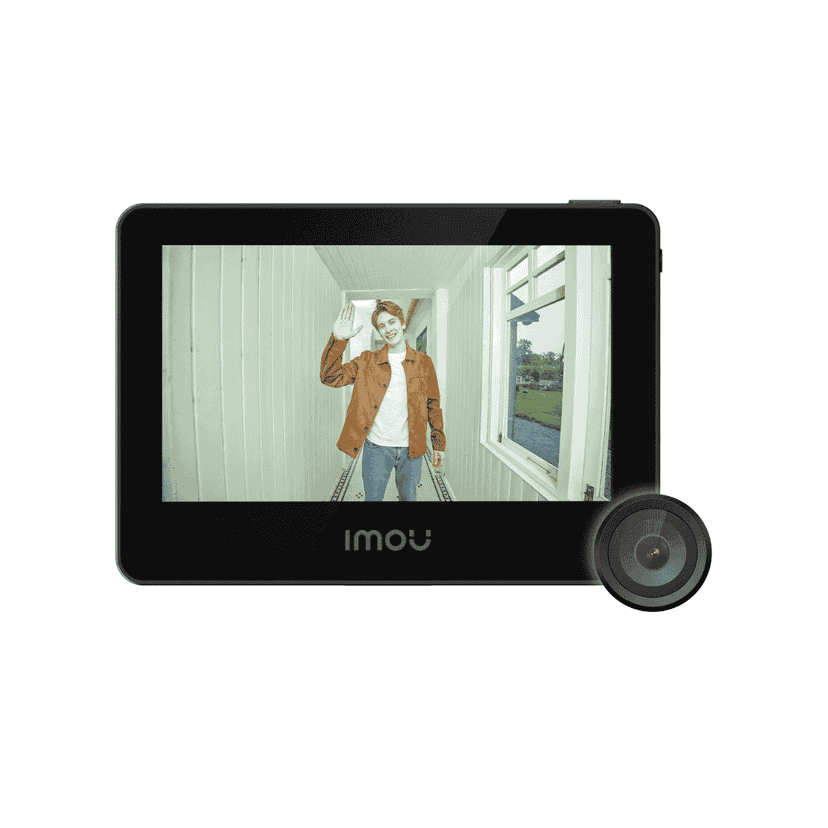 Išmani durų akutė su monitoriumi IMOU VD1-5M0S, 5MP, pakraunama – priekinis vaizdas su 4,3 col. ekranu.