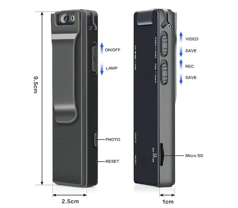 Nešiojama mini kamera 1080P – kompaktiškas priekinis vaizdas, rodantis cinko lydinio korpusą ir minimalistinį dizainą.