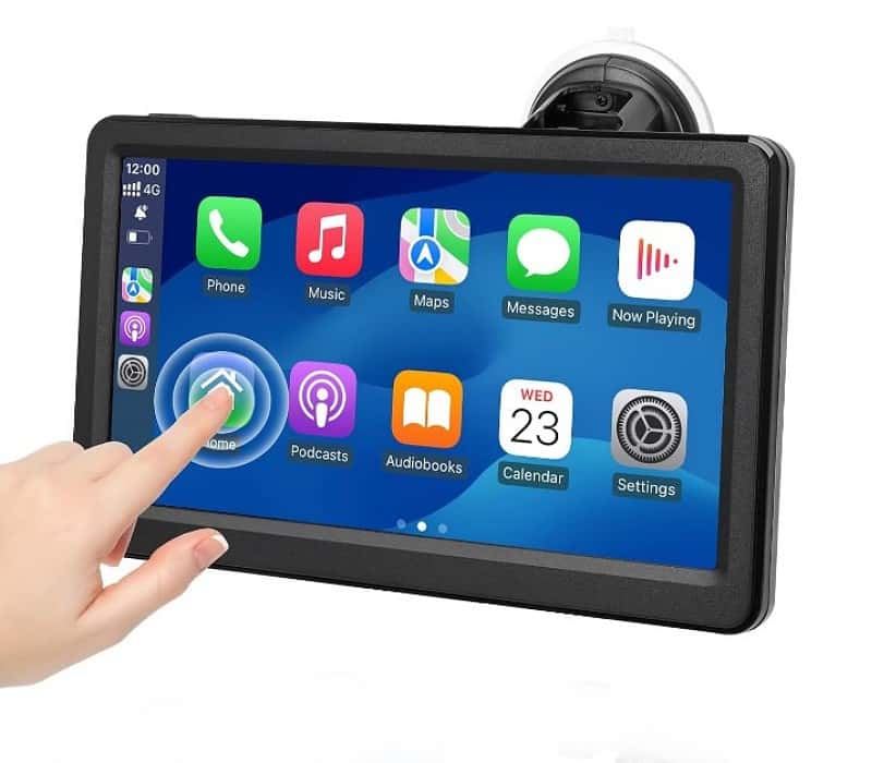 Medija - Car Play - Android Auto: 7 colių automobilio multimedija su belaidžiu CarPlay ir Android Auto, priekinis vaizdas.