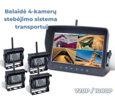 Belaidė, 4-kamerų vaizdo stebėjimo sistema su naktiniu pašvietimu, skirta vilkikams ir sunkvežimiams.
