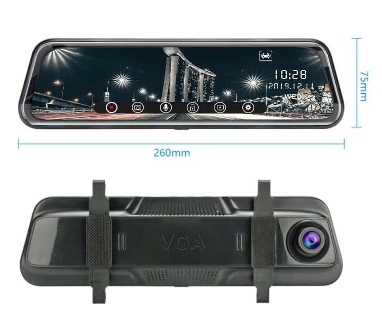 Vaizdo registratorius veidrodėlyje DDPAI, Dvi kameros – priekinis vaizdas su 1080P raiška ir G-Sensor funkcija.