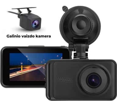 Vaizdo registratorius, Dvi kameros – pagrindinis vaizdas, rodantis prietaisą su 2K ir 1080P raiš