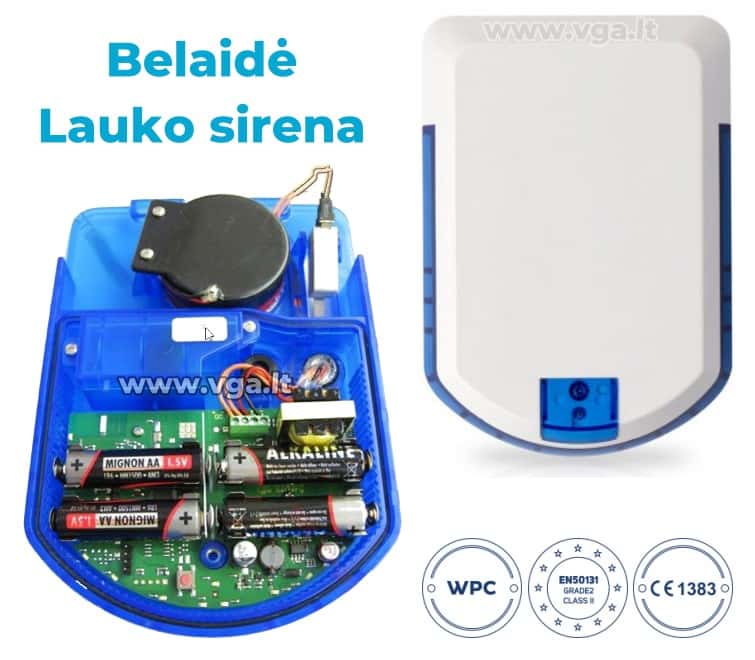 Belaidė lauko sirena – priekinis vaizdas, tinkanti Pitbull ir ESIM264 GSM signalizacijos sistemoms.
