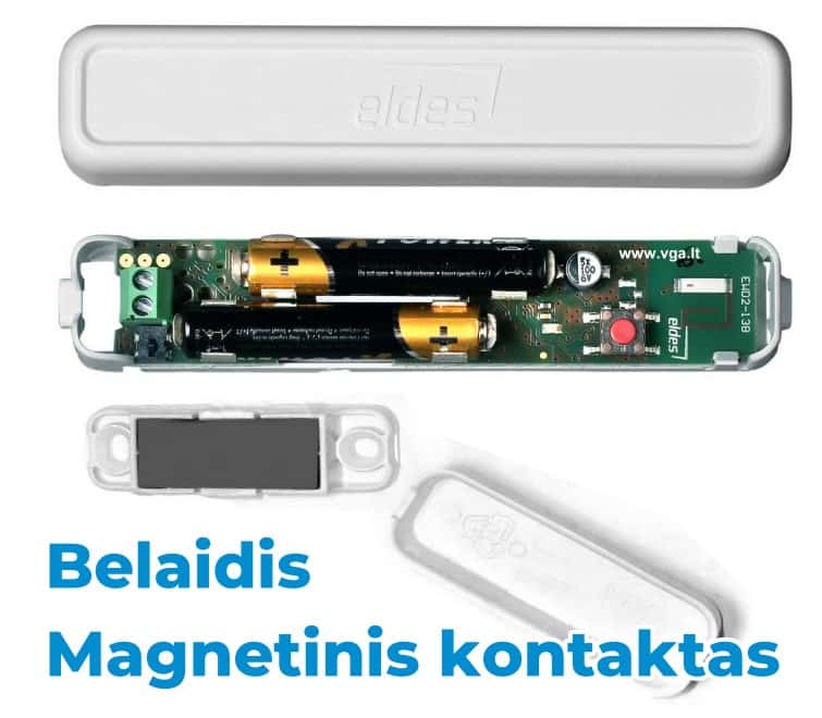 Belaidis magnetinis kontaktinis jutiklis, skirtas durų ir langų apsaugai, suderinamas su GSM signalizacija.