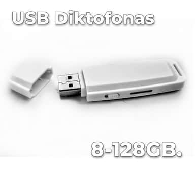 USB Diktofonas - atmintinė, maskuojamas kaip įprasta USB atmintinė, su slaptu įrašymo funkcionalumu.