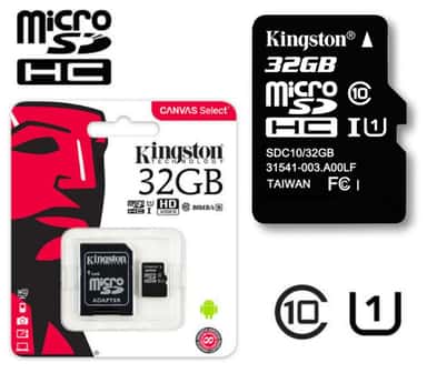 Atminties kortele 32GB. Micro SD UHS-1 – priekinis vaizdas, rodantis greitą 80MB/s Class 10 kort