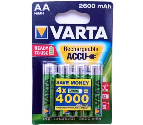 VARTA 2600mAh įkraunamos AA baterijos – pakuotės priekinis vaizdas su 4 vnt.