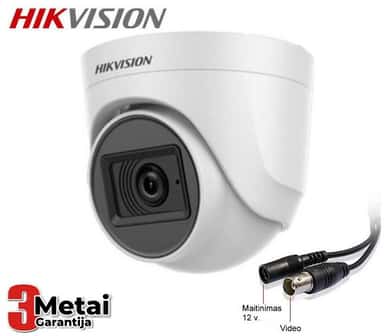 Stebėjimo Kamera AHD - 5Mp.-20m. — priekinis vaizdas, rodantis HIKVISION kamerą, skirtą lauko sąlygoms su 5.0MP matrica.