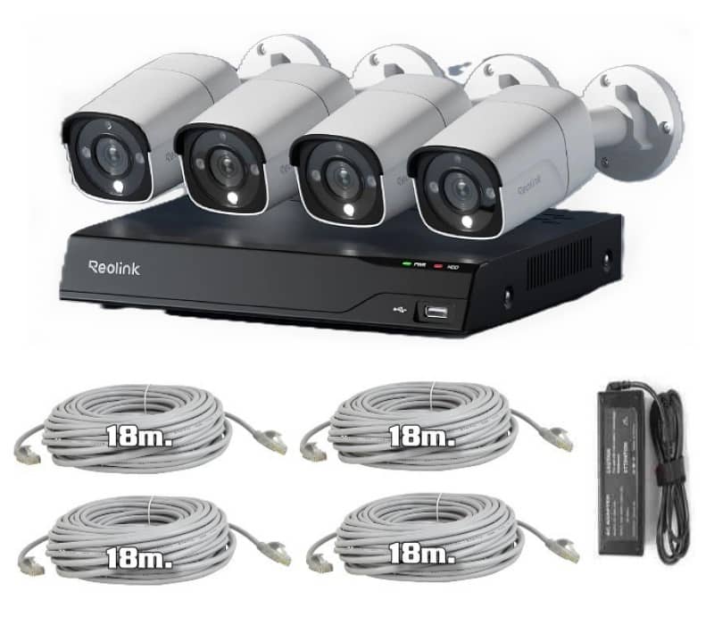 Reolink 4CAM 5MP PoE vaizdo stebėjimo sistema su 4 lauko kameromis ir NVR, užtikrinanti patikimą apsaugą.