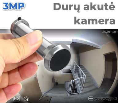 Kamera durų akutėje su judesio detekcija – diskretiškas 3MP stebėjimas per WiFi, integruotas į duris.