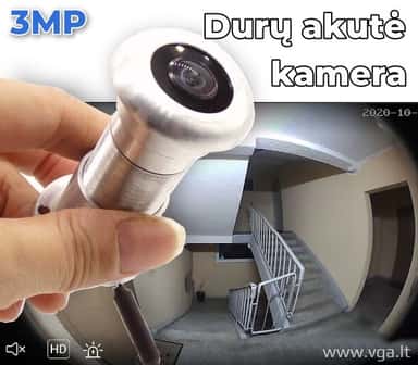 Slapta kamera durų akutėje su judesio detekcija, 3MP, matanti tamsoje – priekinis vaizdas.