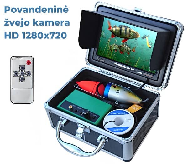 Povandeninė žvejo kamera su IPS monitoriumi 7" – pagrindinis vaizdas su 7 colių IPS monitoriumi ir HD kamera žvejybai.