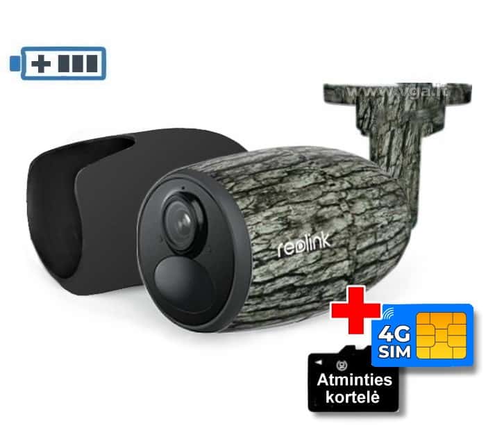 Reolink Go Plus 4k G340 4G kamera su 64GB atminties kortele – pagrindinis vaizdas, rodantis belaidę apsaugą.