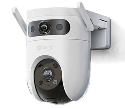 Ezviz 5MP-Dual 2K lauko kamera su dviem objektyvais, užtikrinanti platesnės teritorijos stebėjimą ir apsaugą.