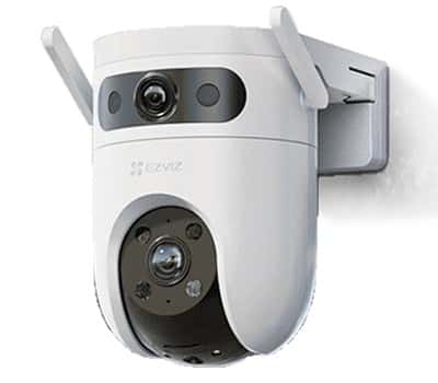 Ezviz 5MP-Dual 2K lauko kamera su dviem objektyvais, užtikrinanti platesnės teritorijos stebėjimą ir apsaugą.